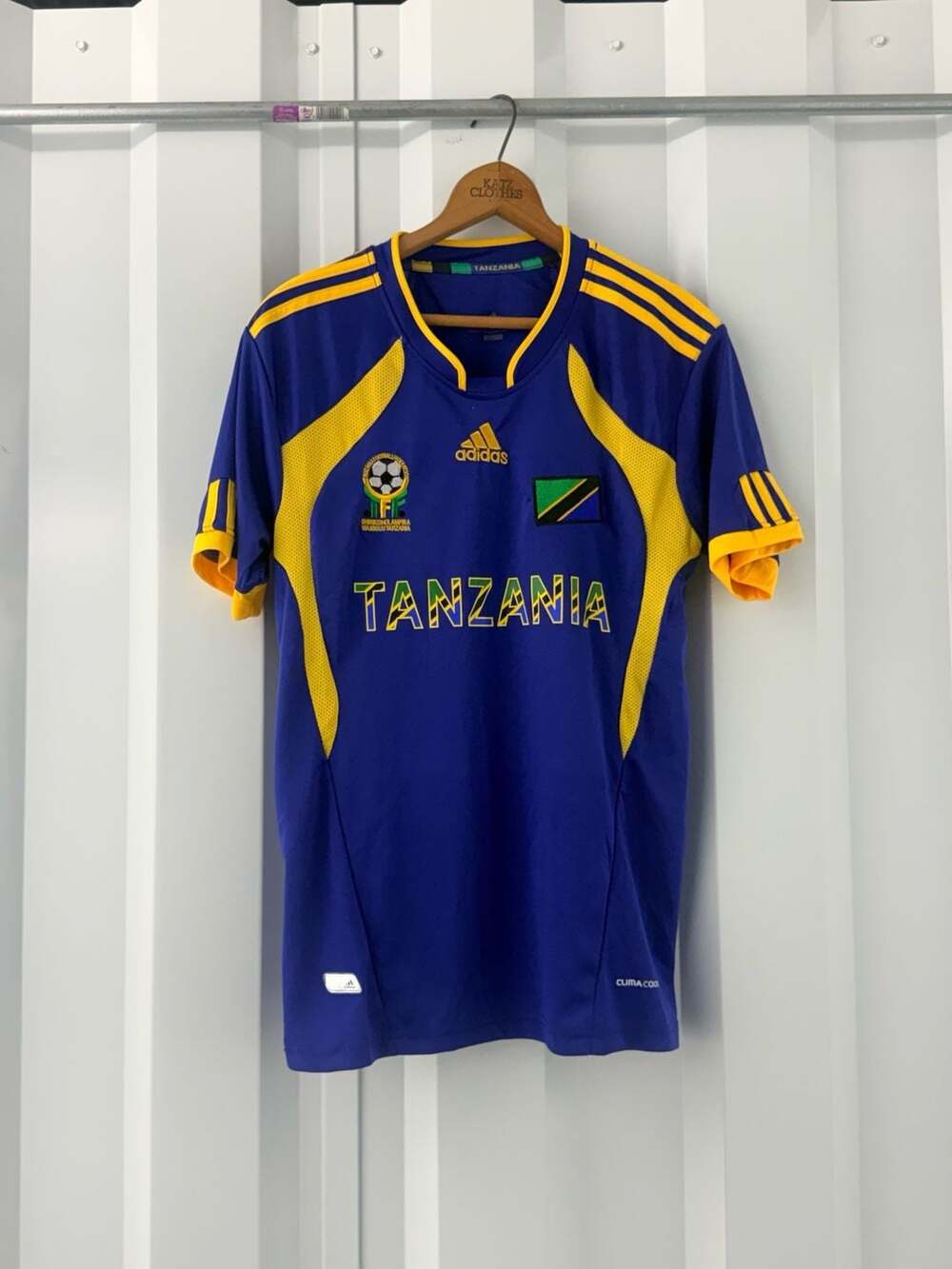 Rare Adidas Tanzania National Football Team Soccer Jersey Blue Yellow Mens L